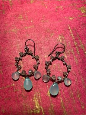 Handcrafted Opalite Teardrop Hoop Earrings - Women Jewelry